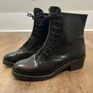 Sandro Paris Black Military Boots Chunky Women's 40 US 10 Goth Made In Portugal
